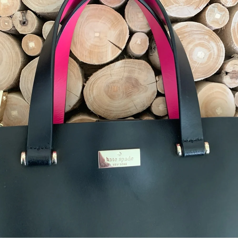 Kate Spade Black Sweetheart Pink Kyra Arbour Hill Leather Tote Bag - Picture 3 of 14